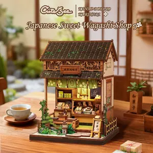 CUTEBEE Japanese Sweet Wagashi Shop Book Nook Kit with LED Light 3D Wooden Puzzle Miniature House for Adults & Teens Black Friday Deal Perfect Christmas Gift for Home Decor Lovers - Diy Material