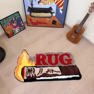 Unique Cigar-Shaped Tufted Rug Anti-Slip Decorative Floor Mat Cool Textile Art Home Decor Small Size Adult Suitable Bedside Rug