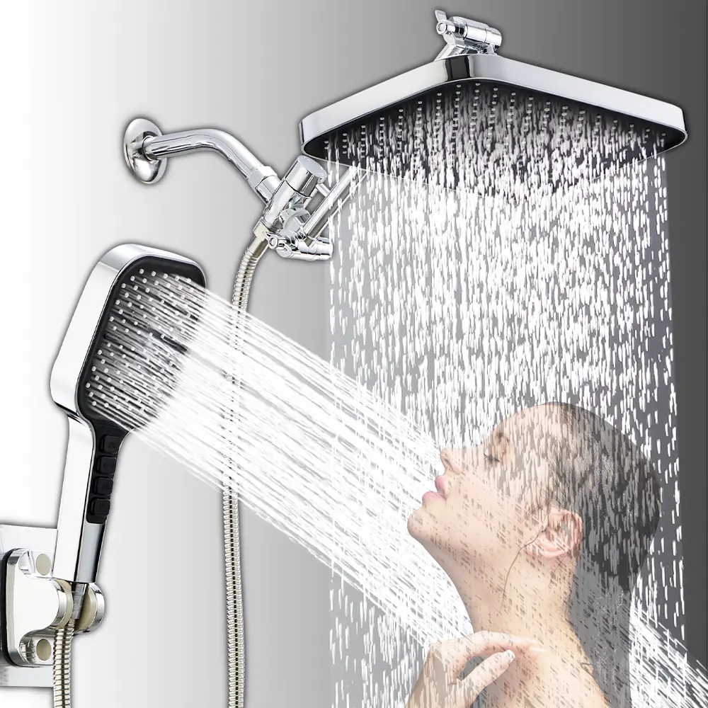 Adjustable Rain Showerhead Set with Handheld Spray, Wall Mounted Shower System with Holder and Hose, Ideal for Home Bathroom Comfort, Rainfall Shower Head, Shower Water Equipment