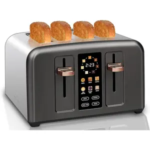 Toaster 4 Slice, Stainless Toaster &  Control, LCD Display, 6 Bread Type, 7 Shade Settings, 1.5'' Wide Slots, Cancel/Defrost/Reheat, Removable Crumb Tray, 1800W, Dark Metallic