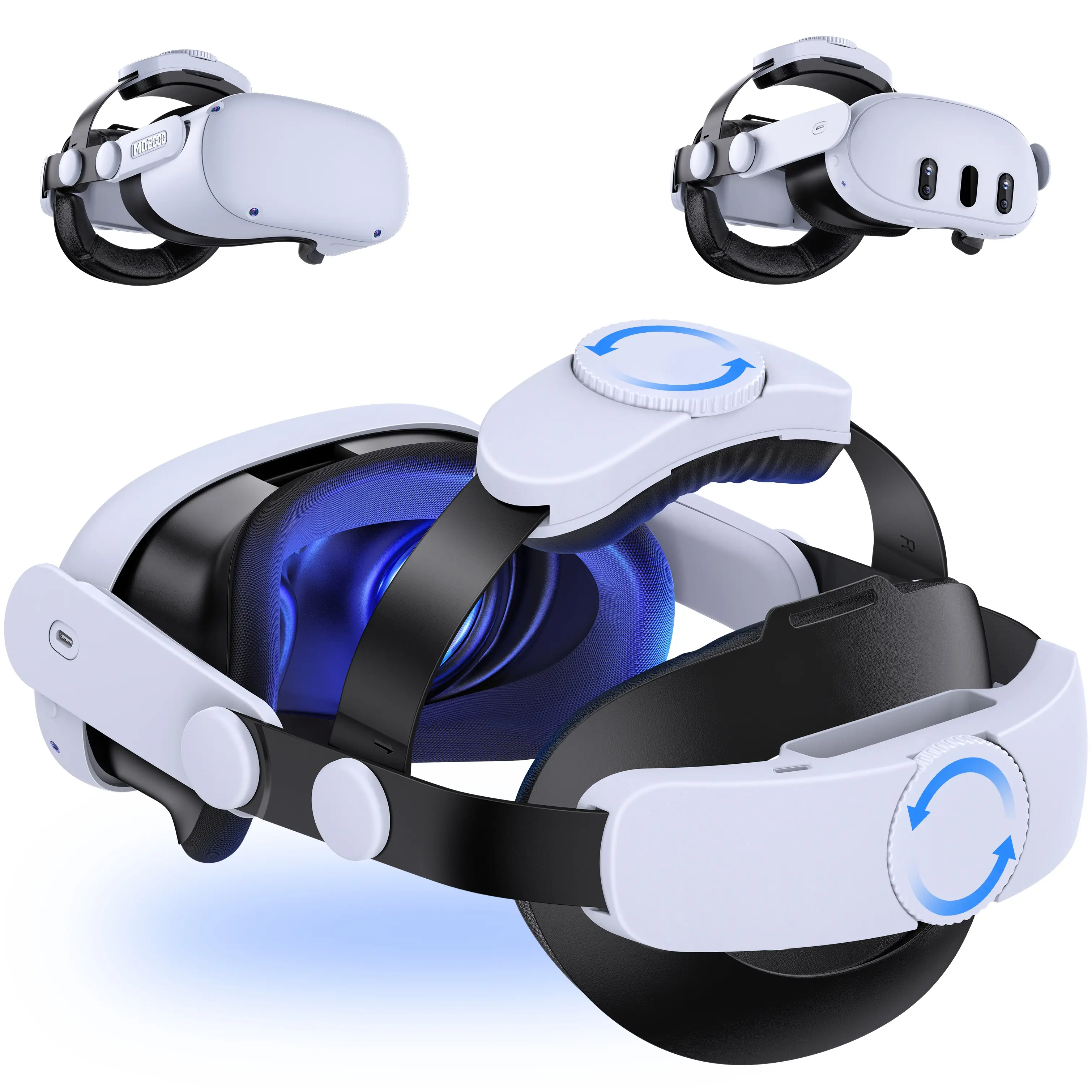 Ergonomic Design Fitted VR Headstrap for Meta Quest 3/Oculus Quest 3/3S/2, Virtual Accessory with Double Knobs for Custom Fit, 2 Sets of Connection Fasteners for Fast Connection & Extended Gaming Comfort, Reduces Facial Pressure