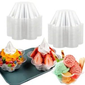 10pcs 20pcs 30pcs 50pcs 100pcs Transparent Plum Blossom Bowl, Plastic Pudding Cups, suitable for holding ice cream, pudding, and other desserts, as well as baking supplies for weddings and birthday parties, Party Supplies