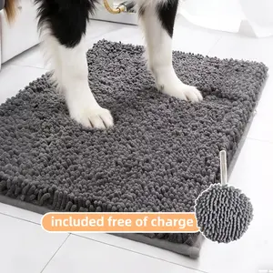 Super Absorbent Microfiber Dog Door Mat for Muddy Paws - Non-Slip Quick Dry Chenille Pet Rug with Free Cleaning Brush, Machine Washable Indoor Entryway Carpet