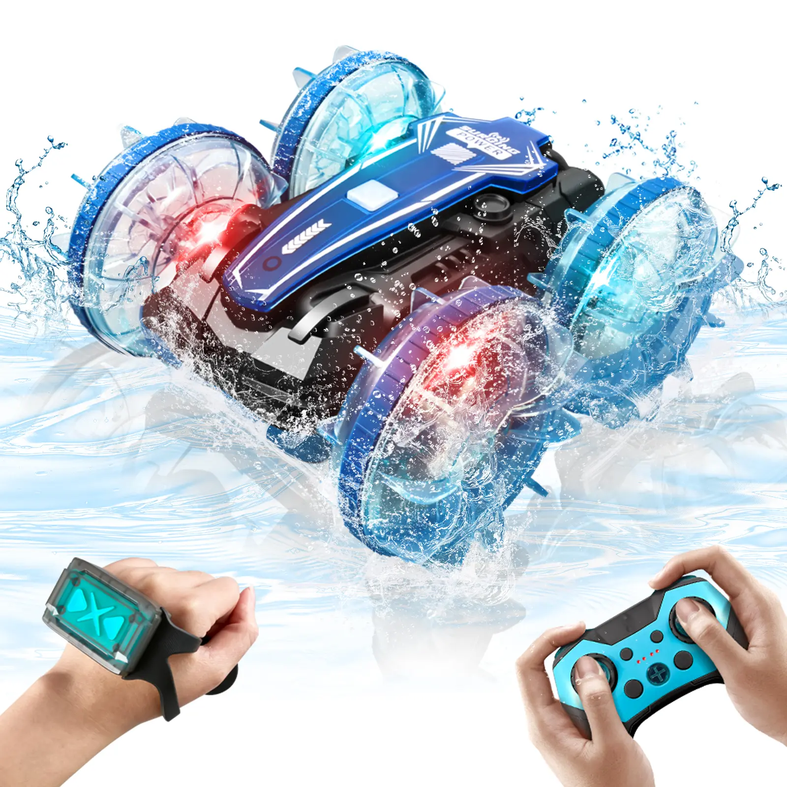 Gesture Sensing RC Stunt Car - 4WD Amphibious Model Car for Kids, Waterproof Vehicle with Upgraded Motor, 360° Rotation, LED Lights, Pool & Beach Fun Birthday Gift