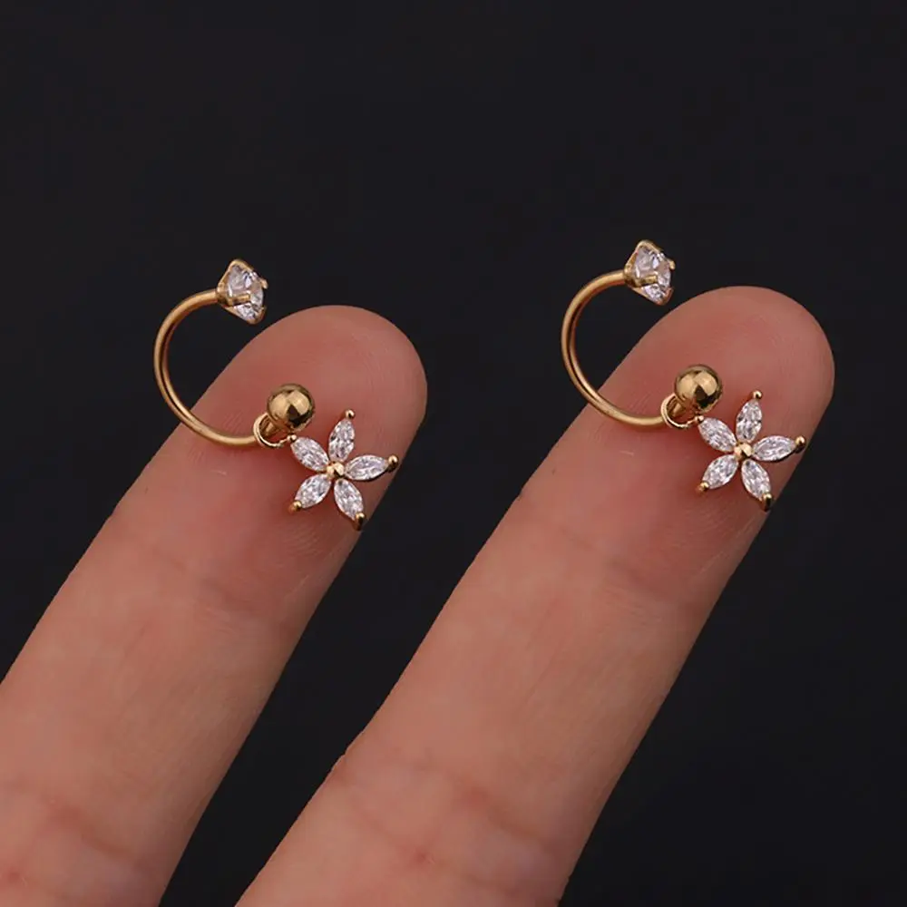 1 Pair Stainless Steel Mini CZ Drop Earring Women Moon Flower Tragus Cartilage Helix Hoop Conch Rook Daith Lobe Piercing Jewelry