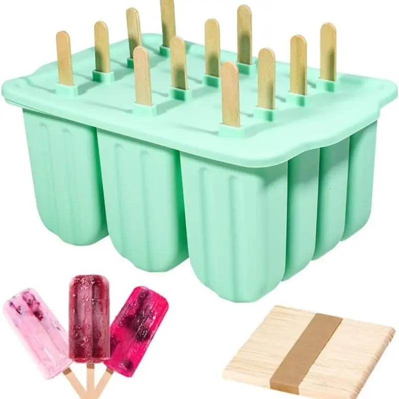 12-Tier Silicone Ice Pop Mold with Lid and 50 Popsicle Sticks, Durable Reusable Homemade Ice Cream Maker, Perfect for Home Use, Popsicle Molds