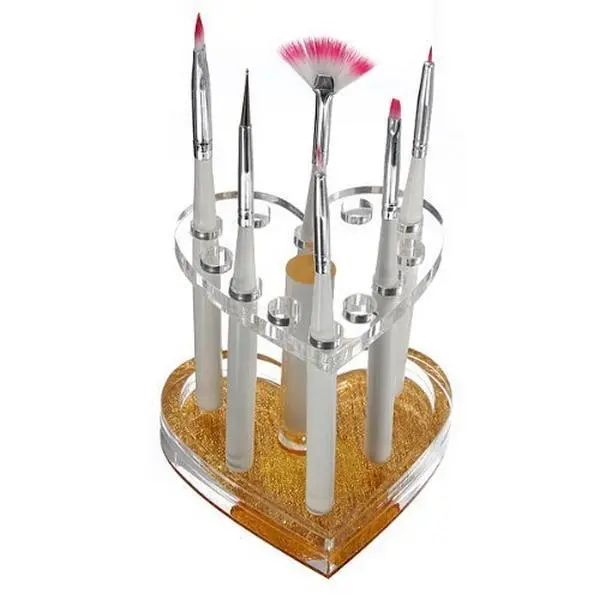 New 12-Hole Heart-Shaped Plastic Makeup and Nail Art Brush Holder - Gold Glitter Base Organizer Stand for Vanity Display, 104 G, Heart Shape, Gold Glittery Bottom, About 104 G, Beauty, Glittered, Unisex