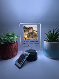 Custom LED Photo Memorial Frame, Personalized Memorial Plaque with Picture, Multi-Color Light Up Acrylic Display, Desk, Room, Gift Décor, Gift for Boyfriend, Girlfriend, Him, Her, Kid Friendly, Birthday, Anniversary, Christmas, Wedding, Favorite Memory
