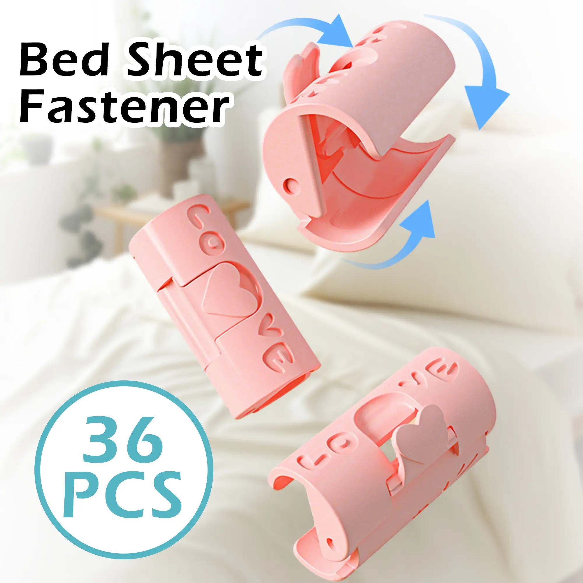 36 Counts Bed Sheet Grippers Set Two-Speed Adjustment Secure Hold Random Color Assortment for Sheets Duvet Covers