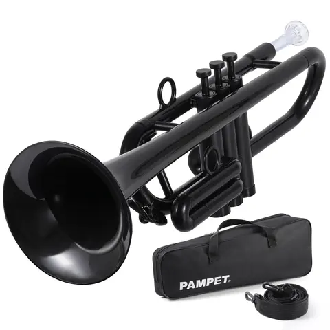 PAMPET Black Bb Trumpet Set - Professional Durable ABS Composite Wind Instrument for Student Beginners, with 7C & 3C Mouthpieces, Leadpipe, Tuning Slides, Portable (Includes Instrument Weight Details)