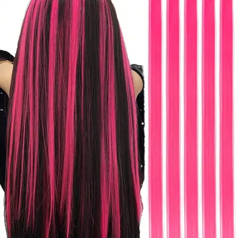 5-Piece Colorful Clip-In Hair Extensions, 20 Inch Long Straight Synthetic Wig, Halloween Cosplay Party Christmas Festival Gift