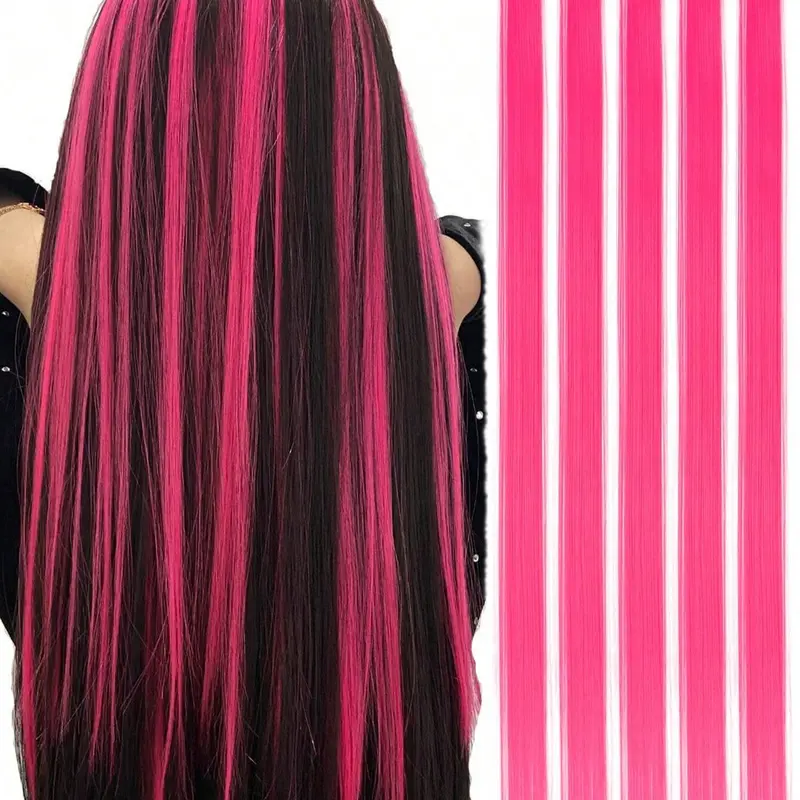 5-Piece Colorful Clip-In Hair Extensions, 20 Inch Long Straight Synthetic Wig, Halloween Cosplay Party Christmas Festival Gift