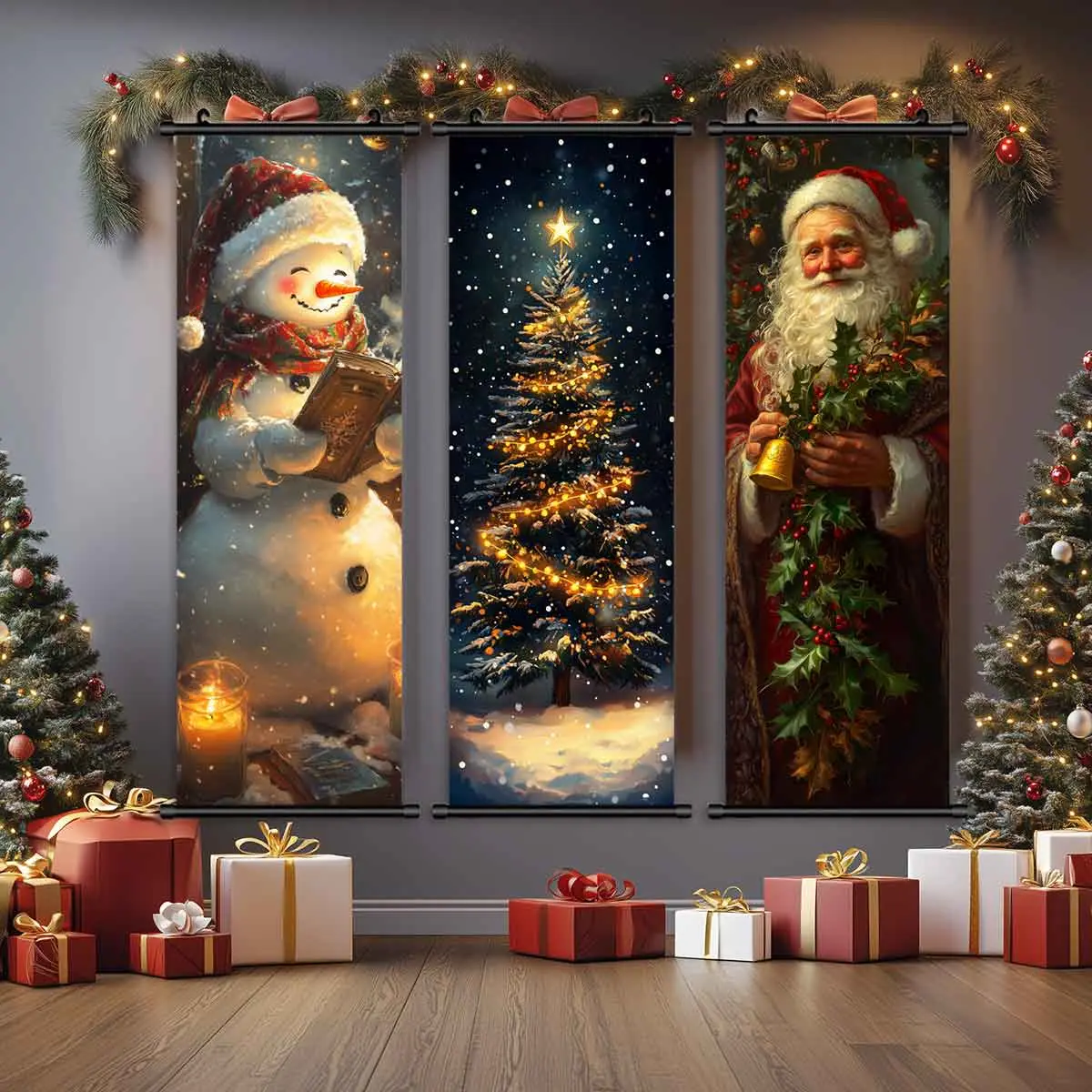3-Piece Christmas Wall Art Set, Cute Snowman & Santa Claus Posters, High-Quality Waterproof Prints, Perfect Holiday Decor Gift Box Included, Seasonal Wall Art Christmas Decorations