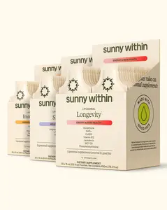Glow On Bundle by Sunny Within - 30 Day supply of our three top-selling supplements (Longevity, Immunity, and Sleep) - support three essential pillars of longevity: cellular repair, immune function, and restorative sleep