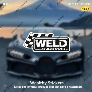 1PC treet-Trendy WELD RACING Racing Car Sticker, Graphic Decal | Fits modified performance cars & city racing SUV side windows/bodies/trunks, the checkered flag + brand logo shows trendy racing attitude instantly at mod car gatherings & urban cruises