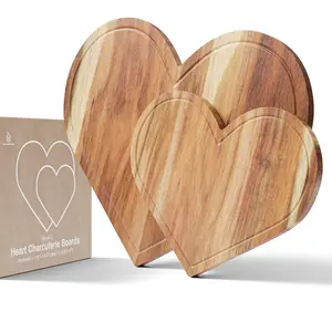 Set of 2 Heart Charcuterie Boards - Acacia Wood Cutting Boards for Valentine's Day