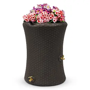 Good Ideas Impressions 50 Gallon Nantucket Rain Barrel Planter, Dark Brown