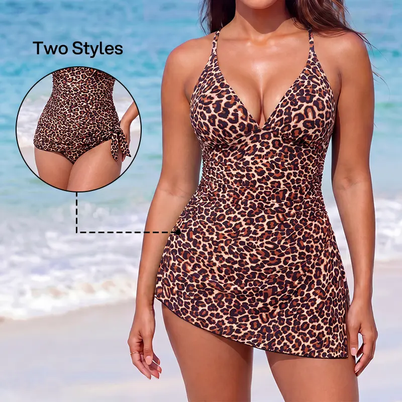 LILYLOVE Convertible Swimdress for Women, Ruched V-Neck Sculpting Bathing Suit with Tummy Control, Bathing Suit Outfits, Swimoutfit, Padded Bras, Elastane, Pool Parties, Shapewear
