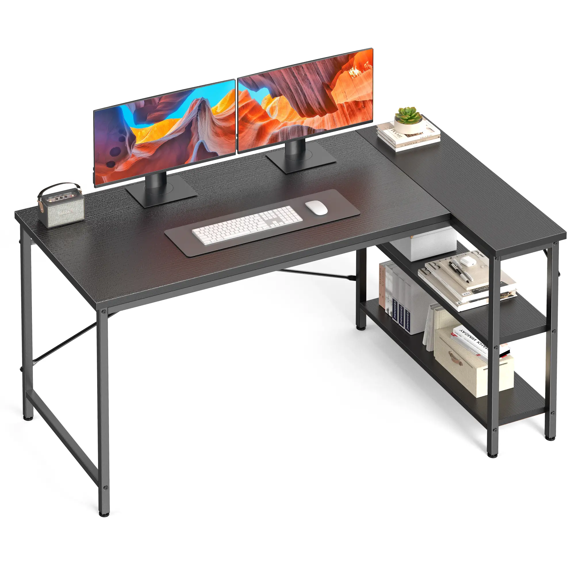 Sweetcrispy L-Shaped Gaming Desk - Office Furniture with Reversible Storage Shelves, Large Workspace, Robust Stability, Adjustable Legs, Steel Frame, Easy Setup for Home Office Sweetcrispy L-Shaped Gaming Desk - Office Furniture with Reversible Storage Shelves, Large Workspace, Robust Stability, Adjustable Legs, Steel Frame, Easy Setup for Home Office