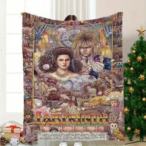 Labyrinth Themed Flannel Blanket, Ultra Soft Digital Print, Glam Anime Style, All Seasons Cozy Warm Multifunctional Nap Throw, Ideal Birthday & Christmas Gift for Loved Ones