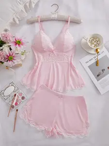 Women's Lingerie Set Pjs and Panty Set Camisole Set Modal Sweetness Sleepwear Casual Drawstring Adjustable Spaghetti Straps Lace Panels Comfortable Breathable Soft Fabric