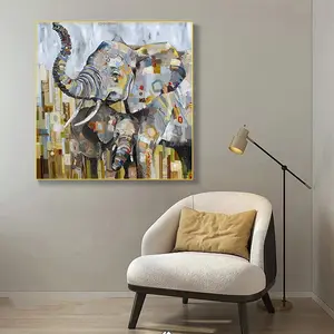 Mom Loves Elephant Canvas Painting Modern Abstract Animal