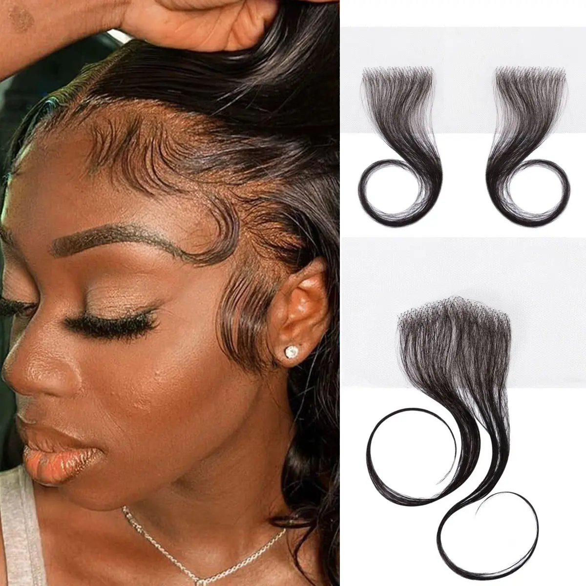 MY-LADY Women's HD Lace Baby Strips, 10-Inch Body Wave 100% Transparent Human Hair Edges, Reusable Hand-Tied Invisible Extension for Hair Replacement