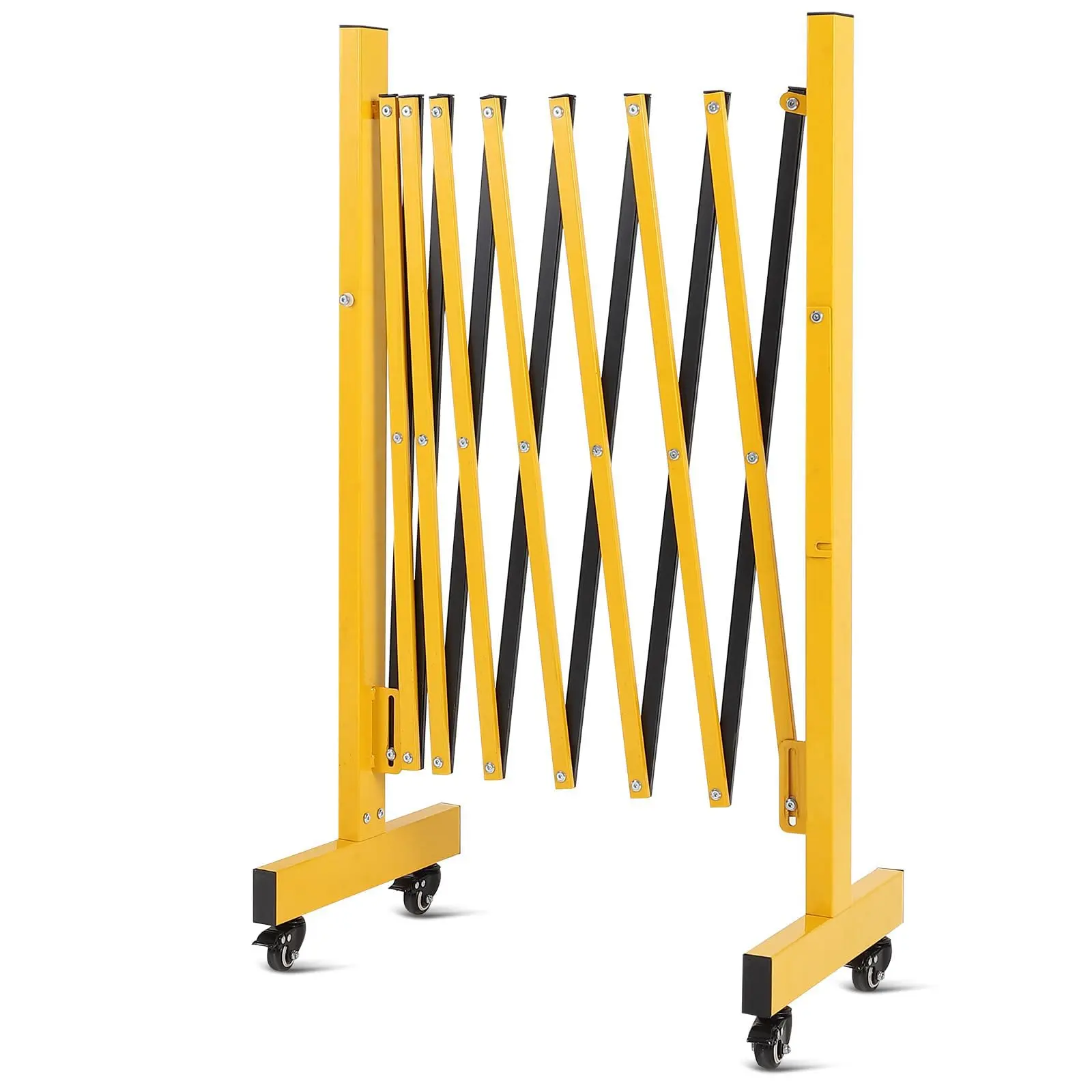 GARVEE 8FT Heavy-Duty Portable Weatherproof Expandable Barricade with Wheels, Retractable Steel Driveway Gate Barrier for Crowd Control, Folding Safety Fence for Traffic Management