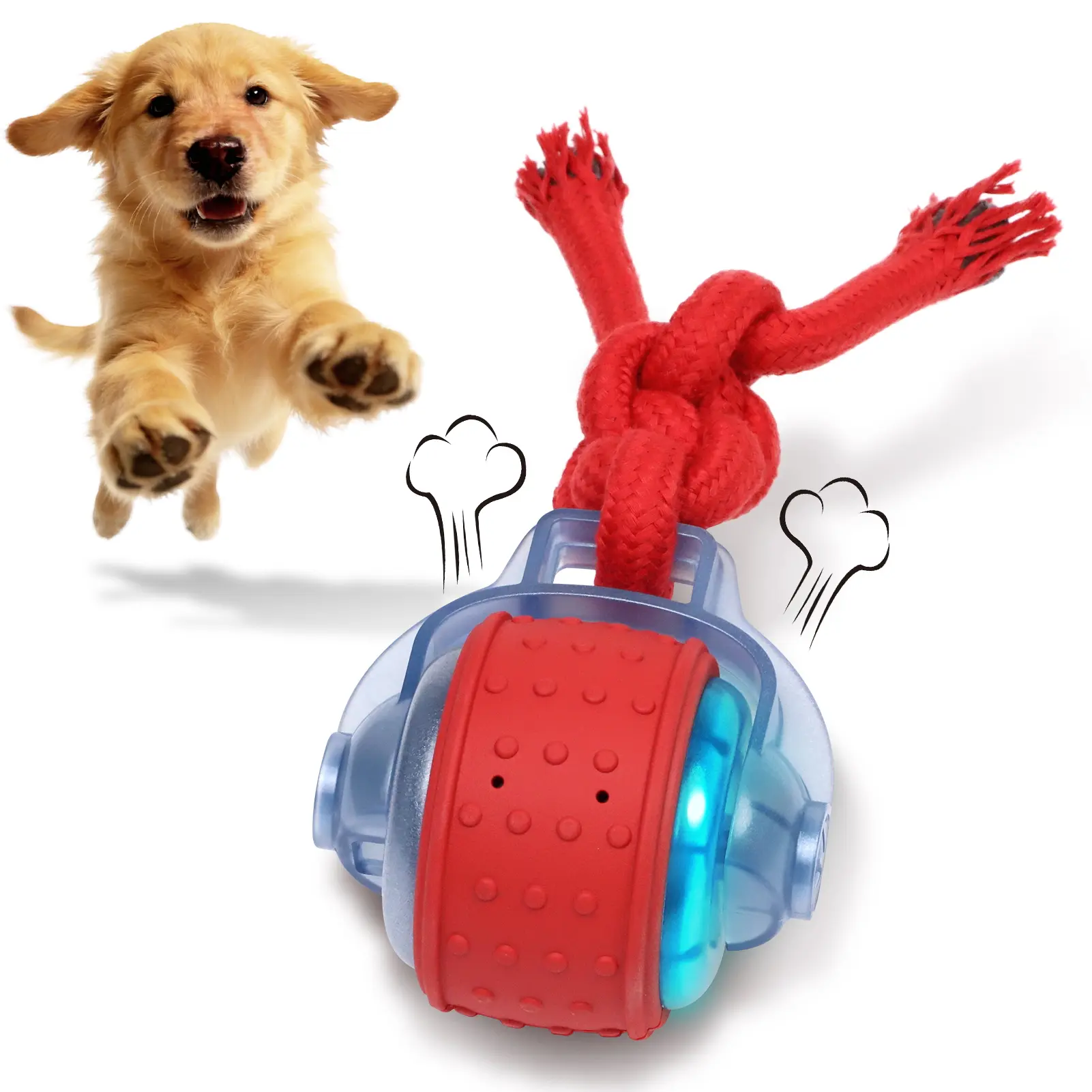 BENTOPAL Rechargeable High-Speed Self-Rolling Automatic Dog Ball Toy with Chew Rope, Interactive Smart Moving Toy for Small to Medium Dogs, Indoor Boredom Relief Entertainment