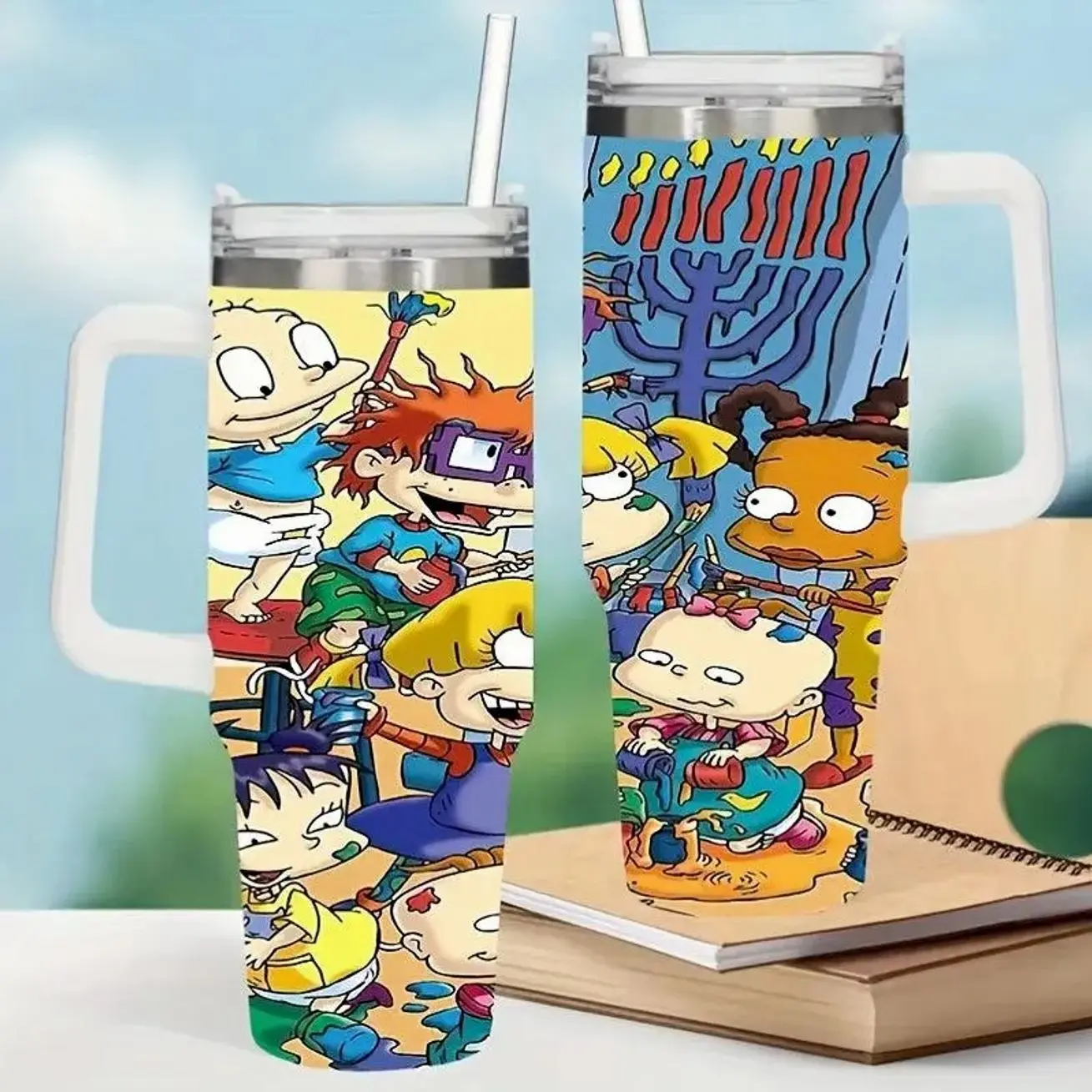 Nickelodeon Rugrats 40oz Stainless Steel Tumbler Double-Wall Insulated Leak-Proof BPA-Free Lid & Straw Nostalgic Collectible Travel Mug for Outdoor Use - Beverage