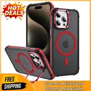 Heavy Duty Bumper Shockproof Translucent Case for Apple iPhone 15 14 Plus 13 12 Pro Max Cover Compatible With MagSafe, With Camera KickStand