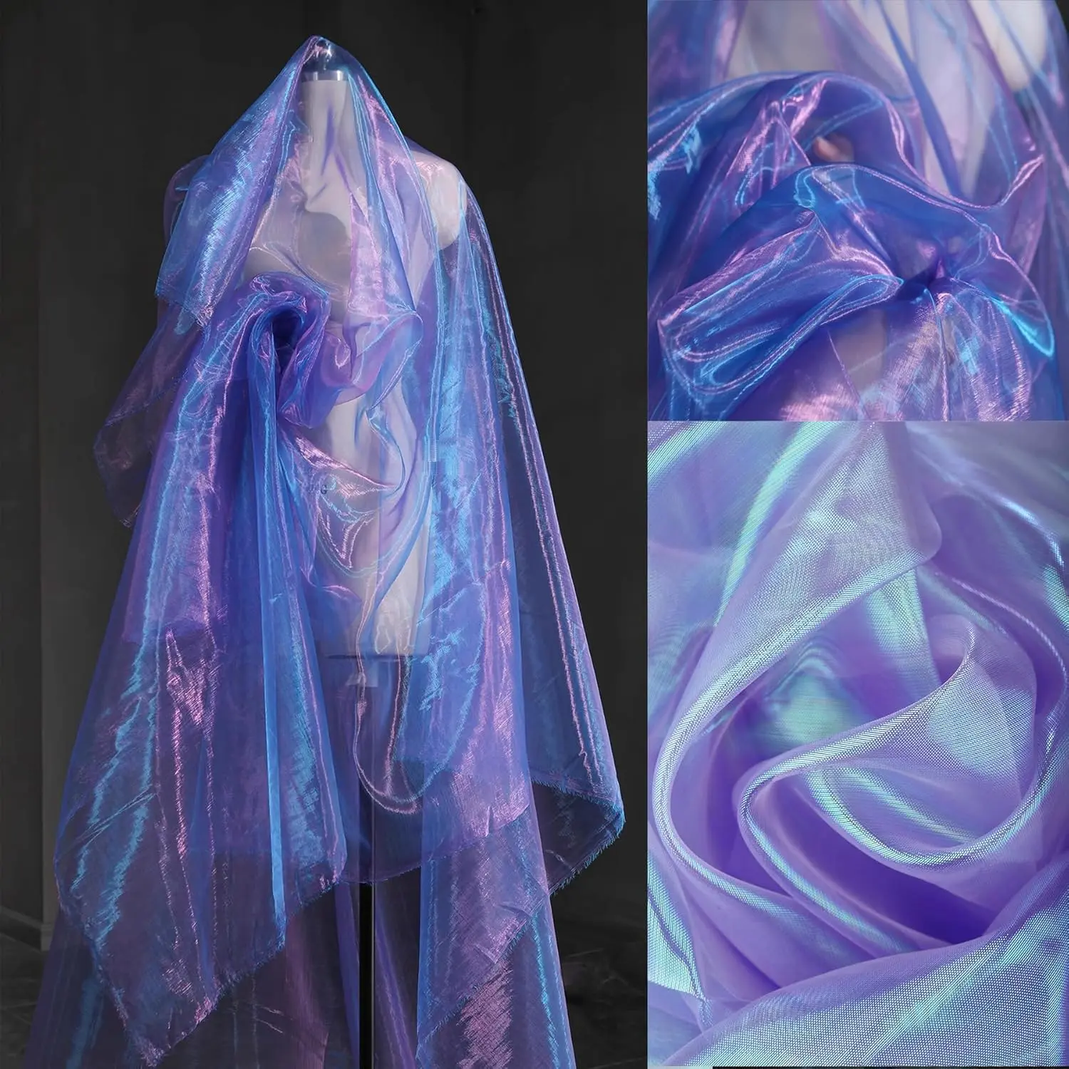 3.3 Yard Magic Purple Organza Fabric with Holographic Iridescent Effect, 59-inch Wide,  for Halloween, Wedding, DIY Projects, Dress Costumes, Photography, and Venue Decoration