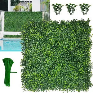 10"x 10" (12 Pack) 4-Layer Anti-UV Artificial Grass Wall Panel, Greenery Faux Boxwood for Indoor Outdoor Patio Balcony Privacy Fence Cover, Garden Backyard Wall Backdrop Decor