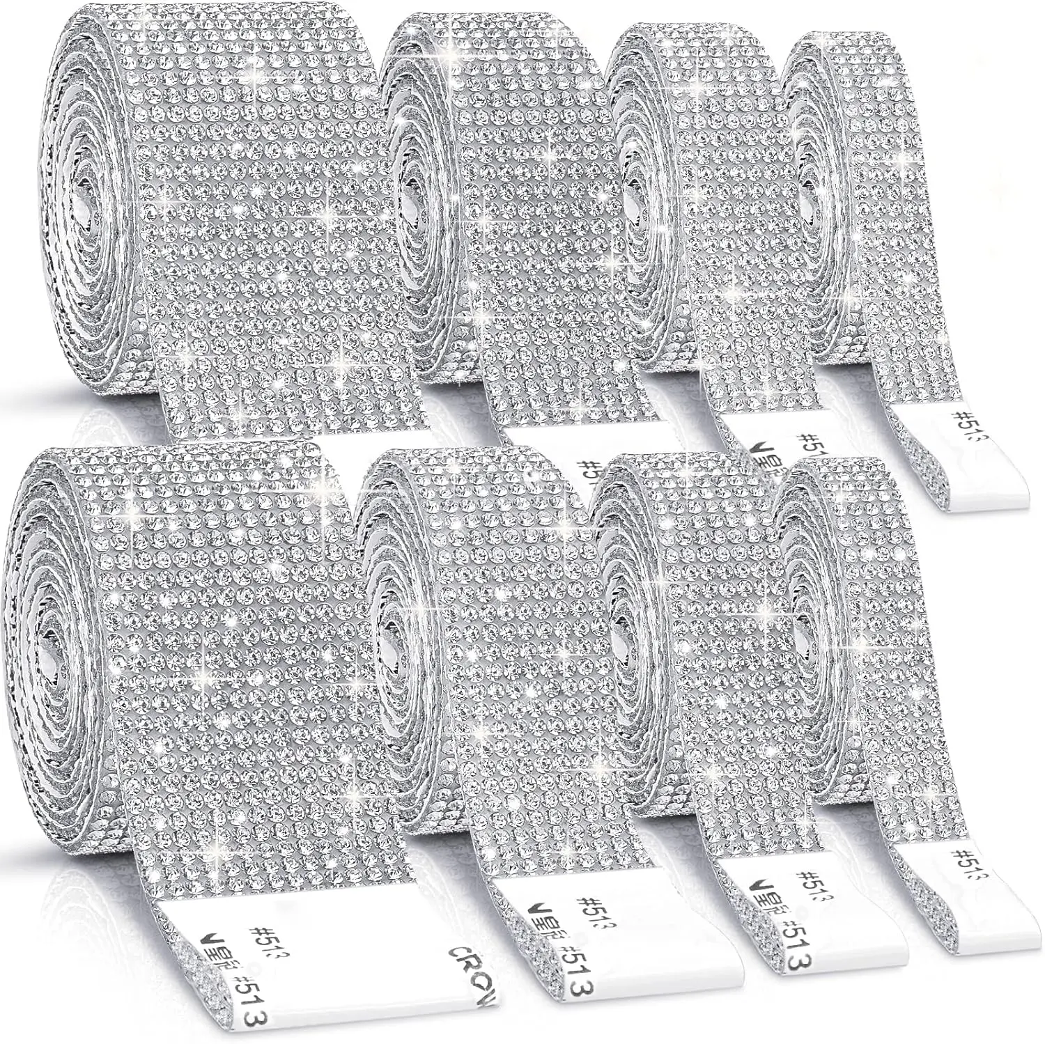 8 Rolls Rhinestone Ribbons, Silver Self Adhesive Rhinestone Ribbon, Bling Crystal Diamond Ribbon Roll Wrap Glittering Rhinestones Sticker for Decoration Car DIY Arts Crafts Wedding