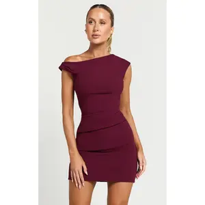 Vilma Mini Dress - One Shoulder Bodycon Dress in Wine