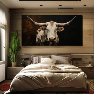 Texas Longhorn wall art Farmhouse decor Cow print Rustic wall decor Сow gifts Living room art Large wall art Housewarming gift