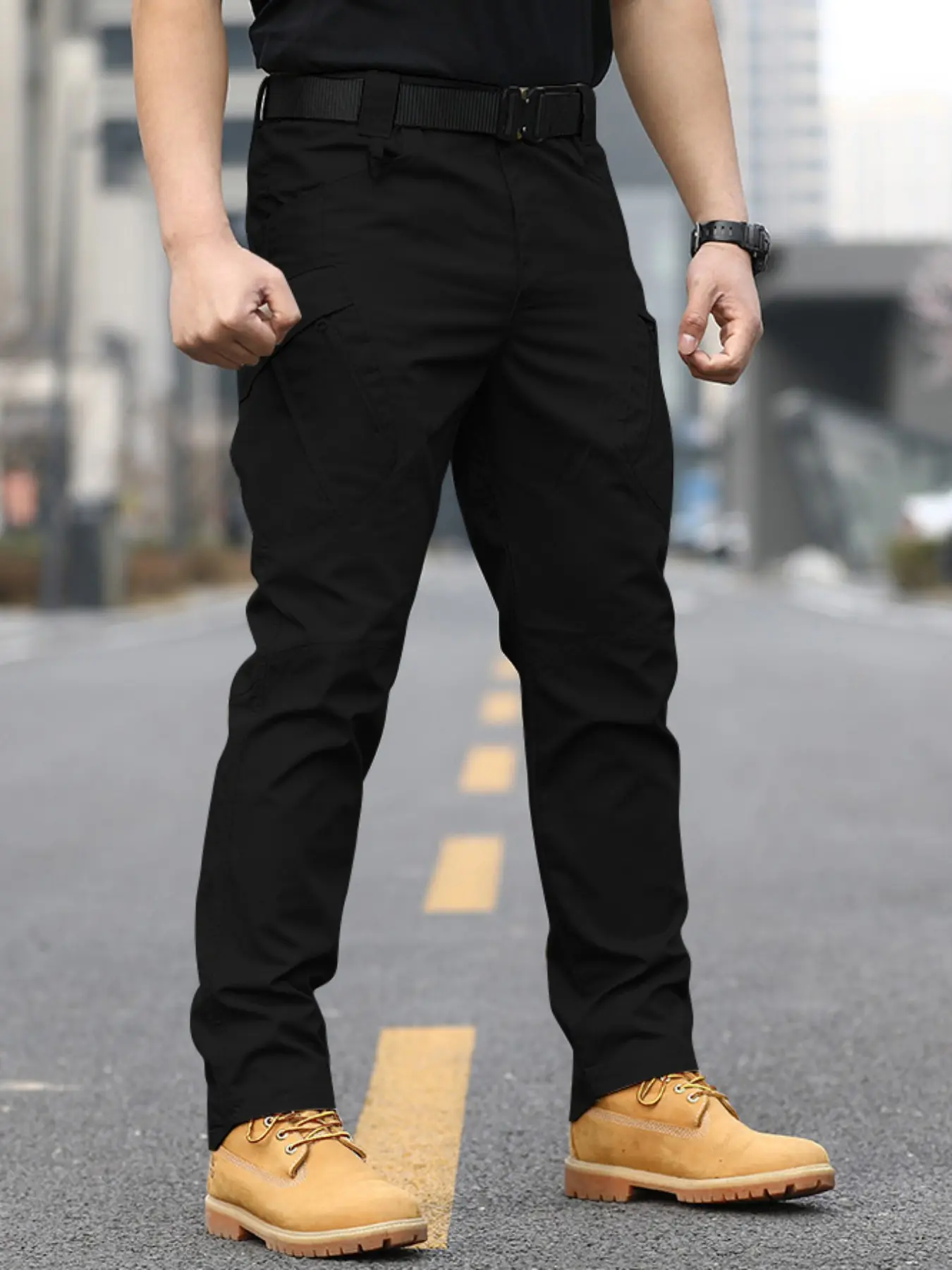 Men's Casual Tactical Work Pants, Multiple Pockets, Solid Color, All Seasons, Zipper Closure, Outdoor Hiking, Sporty Style, Durable Fabric, Casual Cargo Style