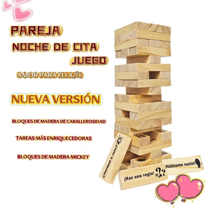 Block Tower Game for Dating(Spanish version),Best Game for Party Stacking-tower game for couple Gift for Friends Gift for Friend. funny gifts for adults,romantic gifts for guys outdoorfun