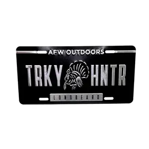American Flyway Waterfowl Black Embossed Turkey Hunter Front License Plate, Car Exterior Accessory, Custom Number Plate for Vehicles