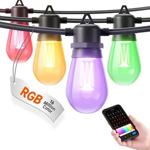Outdoor String Light, Color Changing LED Patio Light with 20 Light Bulbs, Outdoor Waterproof Ambient Light with App & Remote Control for Garden, Cafe, Party