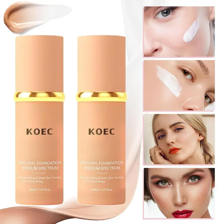 KOEC 4-in-1 Cosmetic Foundation & Color Changing Concealer - Natural, Hyaluronic, Radiant, Flawless Makeup with Moisturizer, Blends Easily for Airbrushed Skin in Medium, Light, Solar Light Shades (Ideal for Daily Makeup Routine)