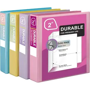 Durable 3 Ring Binder, 2 Inch, Economy 4 Pack, Each Holds 540 Sheets, D-Ring Presentation View Binders for Office, School, Home (Pastel Assortment)