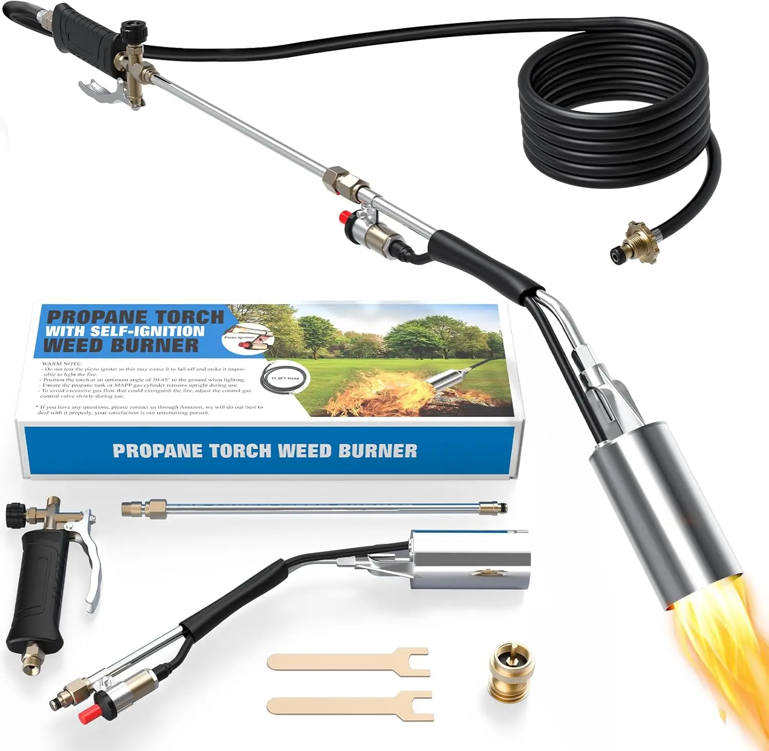 Propane Torch Weed Burner Kit, Blow Torch High Output 2,400,000 BTU with Self Igniter and Turbo Trigger,Heavy Duty Flamethrower with 12.5FT Hose for Weeding,Roofing,Melting Snow,Road Paint Removing