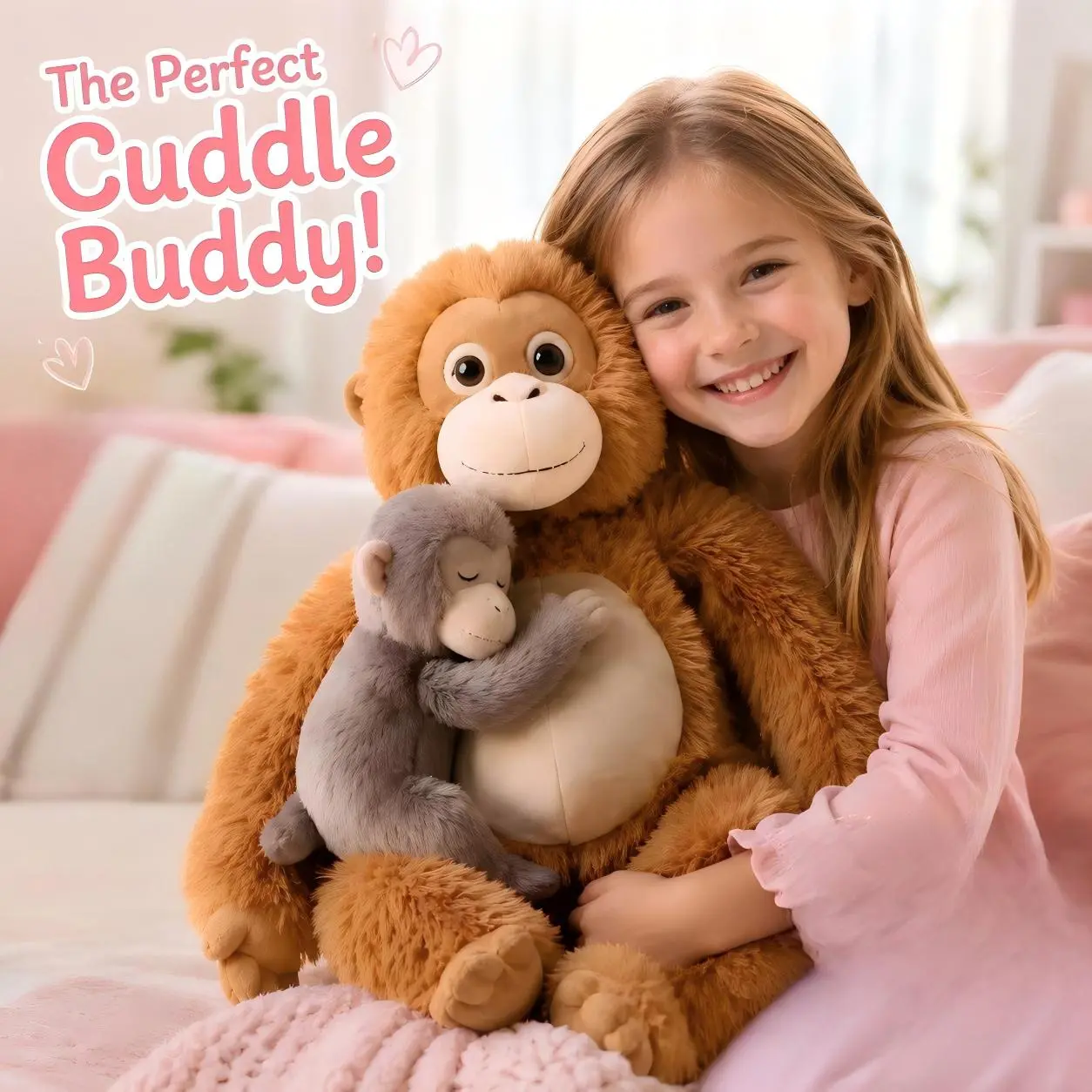 Monkey Design Fluffy Toys, Mother Baby Hugs Monkey Fluffy Toys, Soft Animals Toys, Home Decorations, and Birthday Gifts