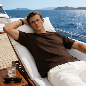 LazyRoad Casual Luxury Old-Money Style Basic Seamless T-Shirt, Modal & Cotton Blend Short-Sleeve Top, Skin-Friendly, Highly Stretchy, Drapey T-Shirt.(COFFEE)-28633