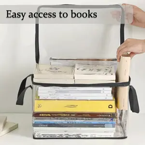 2pcs Clear Book Storage Bag Plastic Comic Books Organizer 38x24x32cm Collapsible Book Display Case with Lid and Lifting Handle for Books Used Books Toys, Transparent Storage
