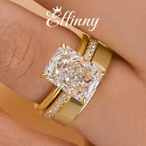 Effinny 4.0ct Radiant Cut 3PC Wedding Ring Set, 5A Cubic Zirconia Golden Bridal Ring Set, 925 Sterling Silver Anniversary Ring for Women Outdoorfun