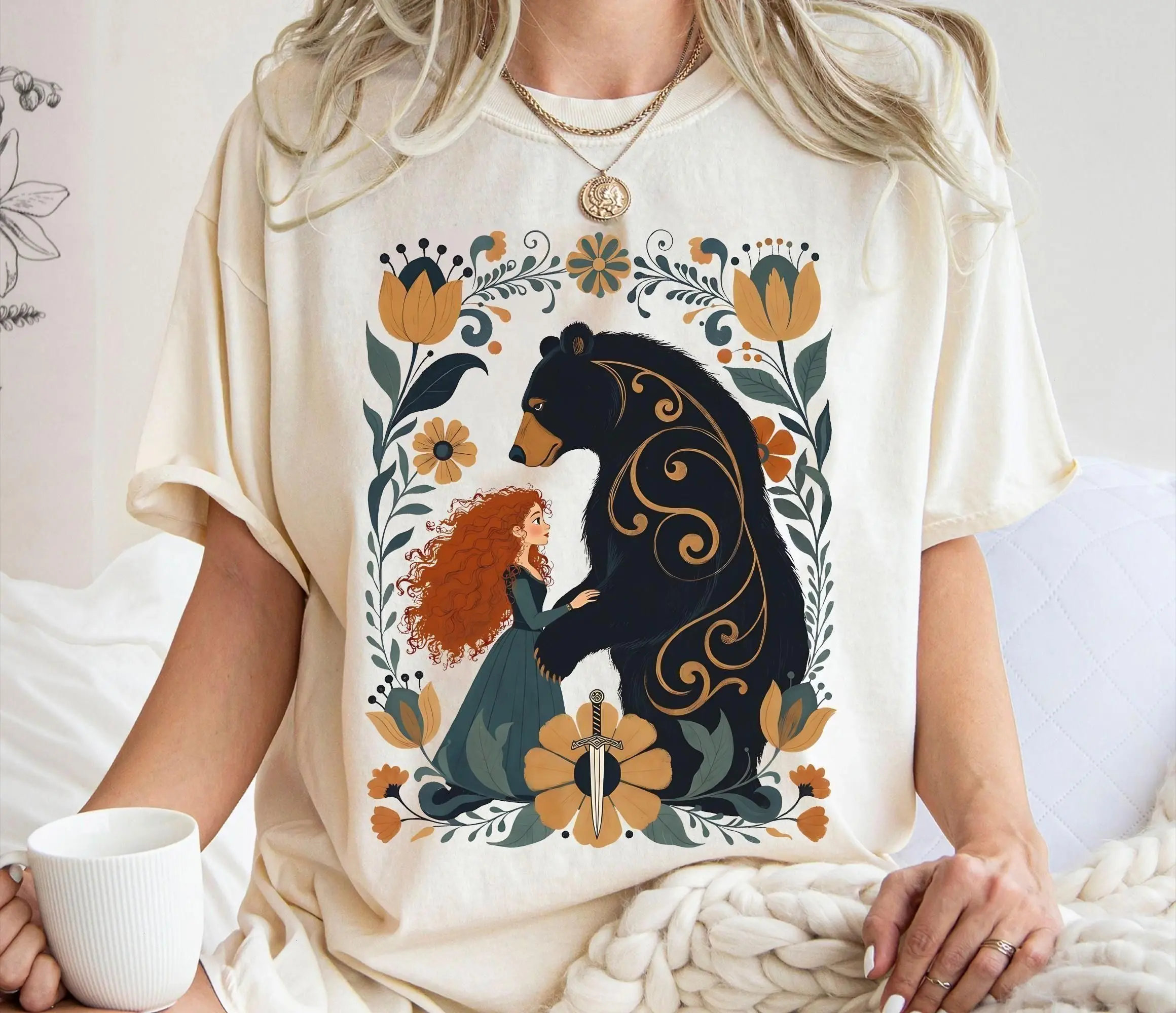 Comfort Colors Retro Brave Merida Princess And Elinor Queen Bear Floral Shirt, Brave Shirt, Merida Shirt, Family Holiday Trip