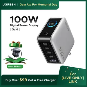 [LIVE ONLY]UGREEN Nexode Pro 100W GaN USB C Charger, 5-Port Fast Type-C Wall Charger Block with Smart Display Compatible with MacBook Pro/Air, iPhone 17/16 Series, Galaxy, iPad Pro, Steam Deck