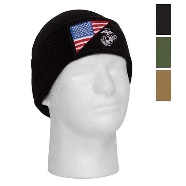 ROTHCO Officially Licensed USMC Eagle Globe And Anchor US Flag Double-Layer Knit Fabric Warm Thermal Watch Cap, Cold Weather Beanie Hat for Outdoor Activities, One Size Fits Most, Warm Hats